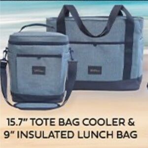 Blue Insulated Tote and Lunch Bag Set